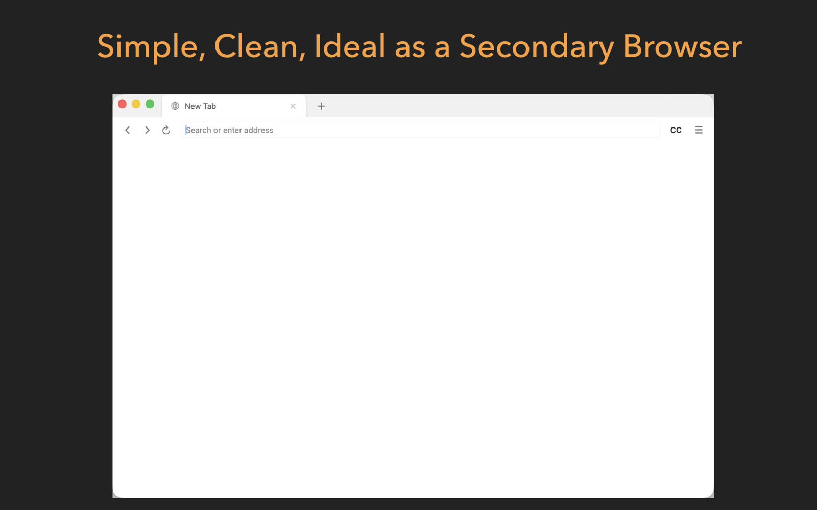 KenjaBrowser's simple clean new tab page on macOS, designed as a lightweight secondary browser